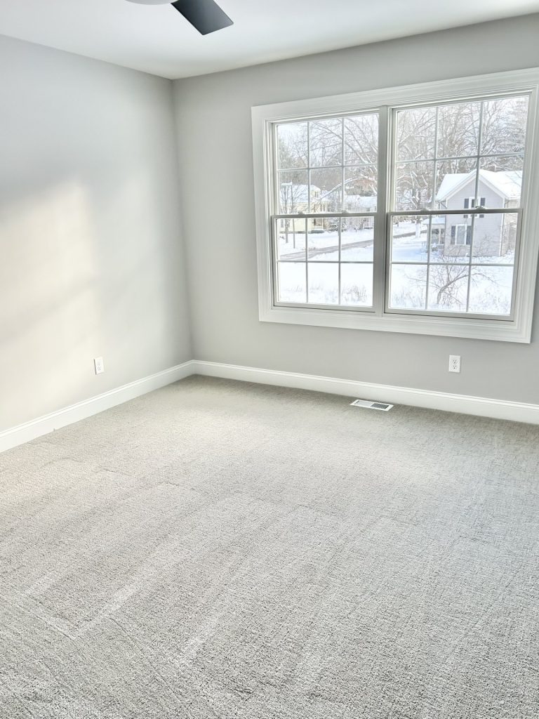 The Maple with Loft Secondary Bedroom with Neutral Carpet, Double Window, Ceiling Fan & Light Gray Walls