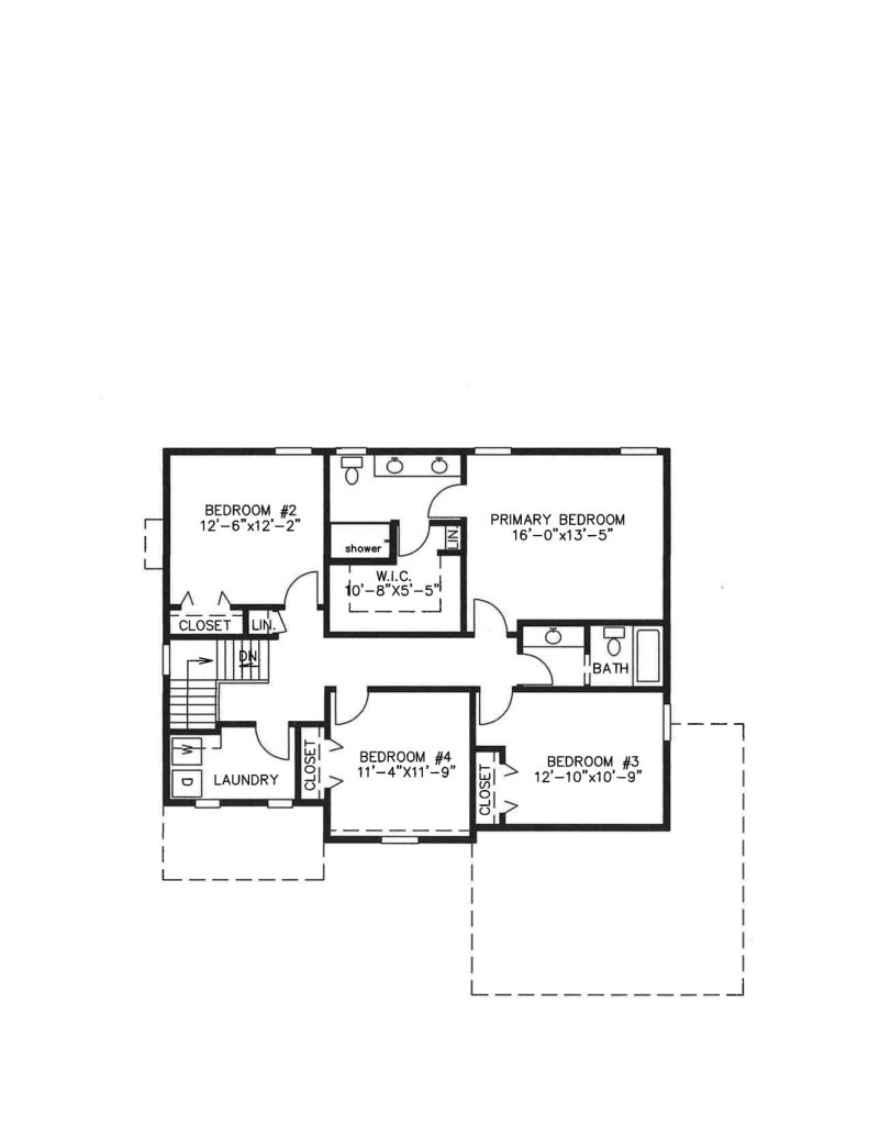 Second-floor plan for the Weston model showing the primary bedroom, three additional bedrooms, and shared bath