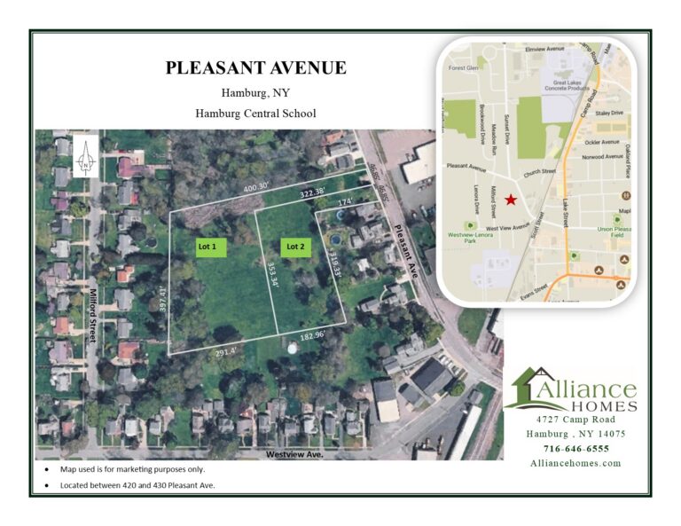 Pleasant Ave community site map showing Lot 1 and Lot 2 in Hamburg, NY